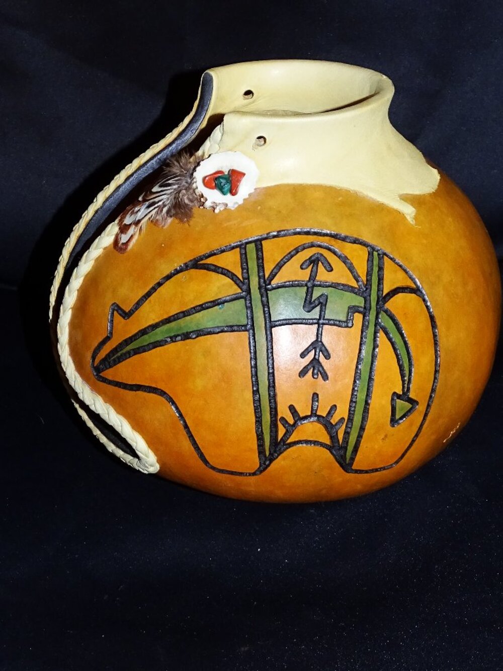 Native American Signed Gourdian Vessel